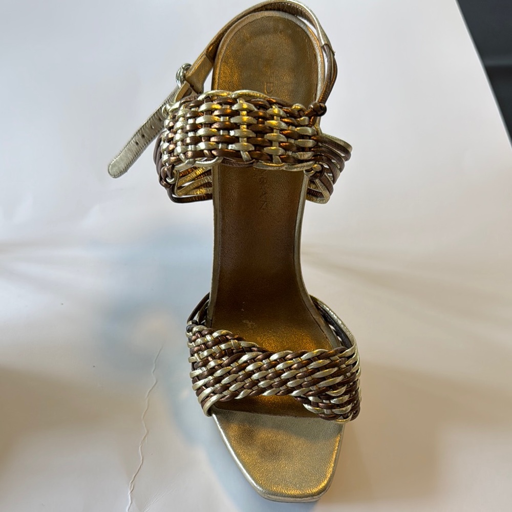 Elegant Gold Woven Strap Heels
